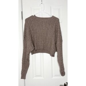 Gab & Kate Women's Rayon Blend Cable Knit‎ Cropped Sweater Tan Small